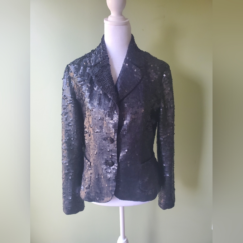 Phard Black All Sequin Button Blazer/Jacket (L)